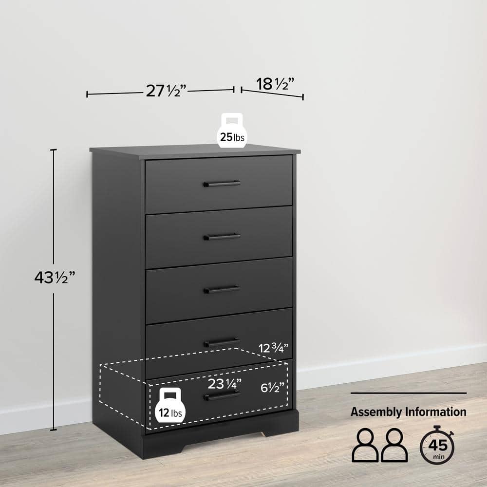 Black Farmhouse Vertical 5-Drawer Dresser