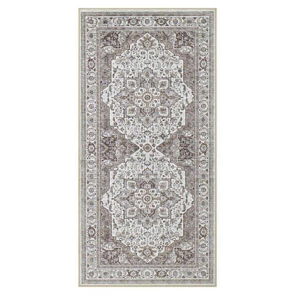Rylan Cream Beige 2 ft. x 4 ft. Woven Oriental Polyester Accent Rug