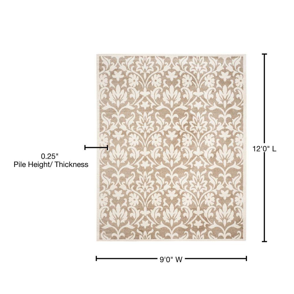Wheat and Beige Floral Synthetic 9' x 12' Area Rug