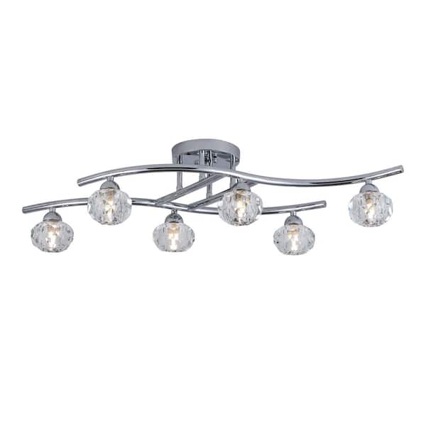 Maxax St. Louis 6-Light 7.4 in. Chrome Sputnik Geometric Semi Flush Mount