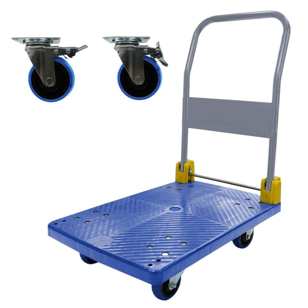 Blue 36 in. D x 24 in. W Metal Foldable Platform Push Hand Truck Cart 880 l