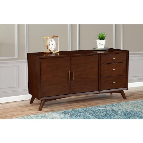 Alpine Furniture Flynn Walnut Wood 58 in. W Sideboard with Solid Wood, Drawers