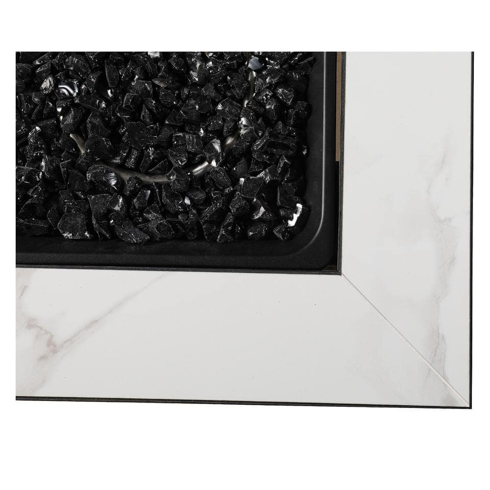 Gray Faux Marble Gas Fire Pit Table with Steel Base