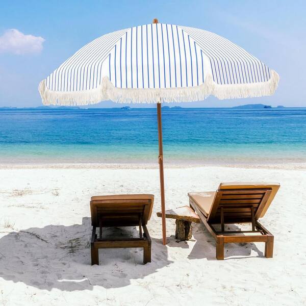 7' striped patio umbrella Unbranded 7-ft. Aluminum Push-Button Patio Umbrella in BlueandWhite Stripes  L0FWJQ8YHS