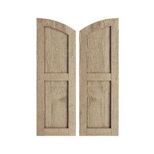 18 in. x 90 in. Polyurethane Timberthane Rough Sawn Two Equal Flat Panel Elliptical Top Faux Wood Shutters Primed Tan