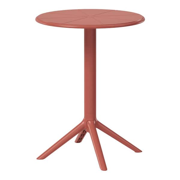 WESTIN OUTDOOR Frond&Form Modern Outdoor 23.5" Round Pedestal Base Poly Plastic Patio Bistro Dining Table, Red