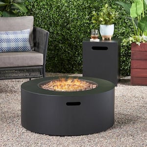 Wellington 15.25 in. x 19.75 in. Round Concrete Propane Fire Pit in Dark Grey with Tank Holder