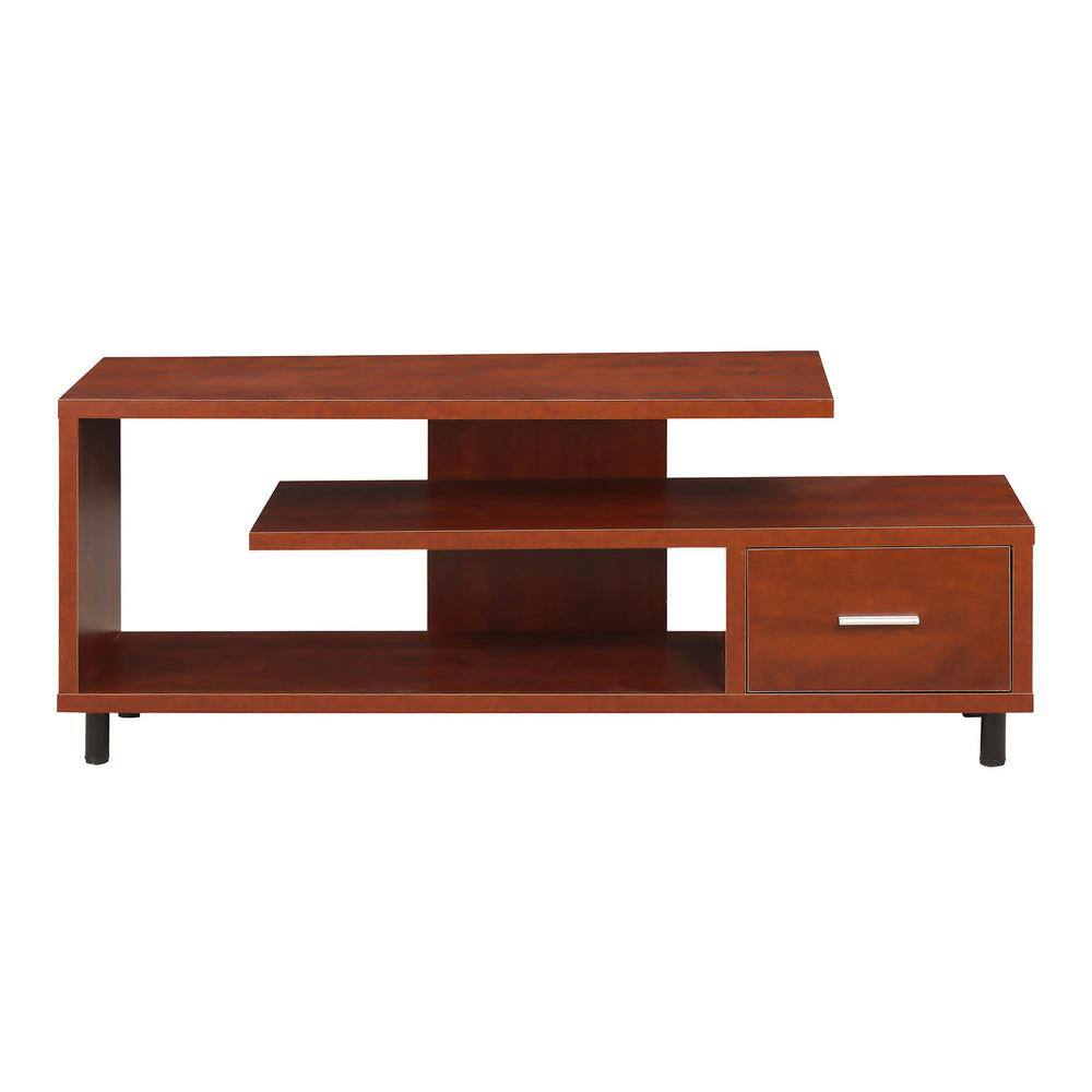 Cherry 60" TV Stand with Shelves and Drawer