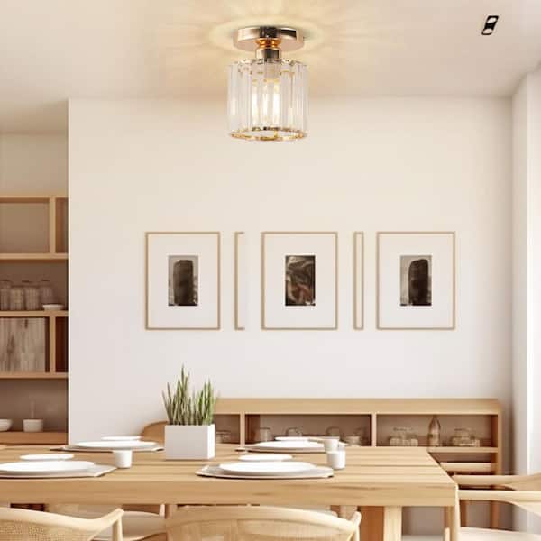 4.8 in. 1-Light Modern Gold Semi-Flush Mount with Crystal Shade (1-Pack)