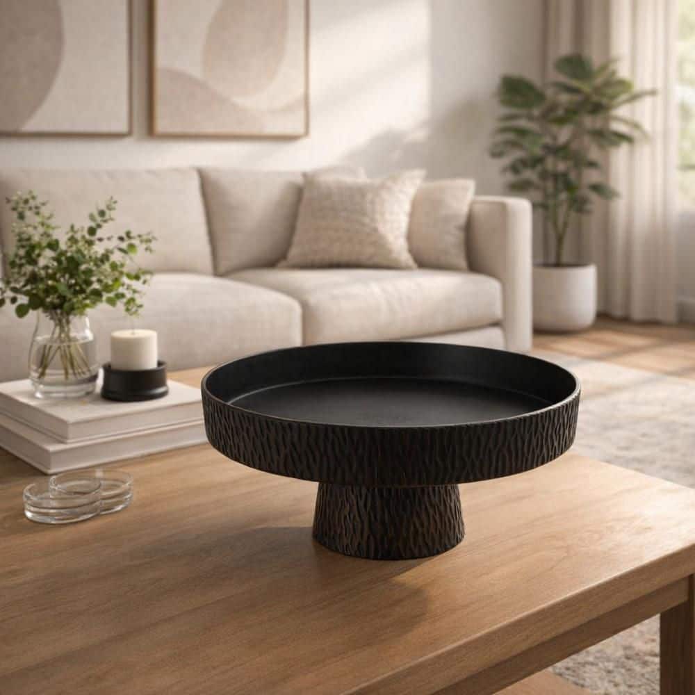 Black Round Metal 14 in. Tray with Riser