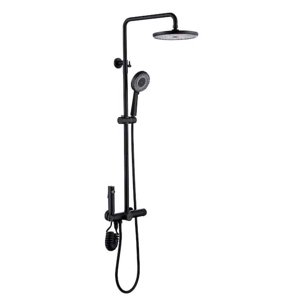 Tomfaucet 4-Spray Multi-Function Wall Bar Shower Kit with Tub Faucet and Spray Gun in Matte Black