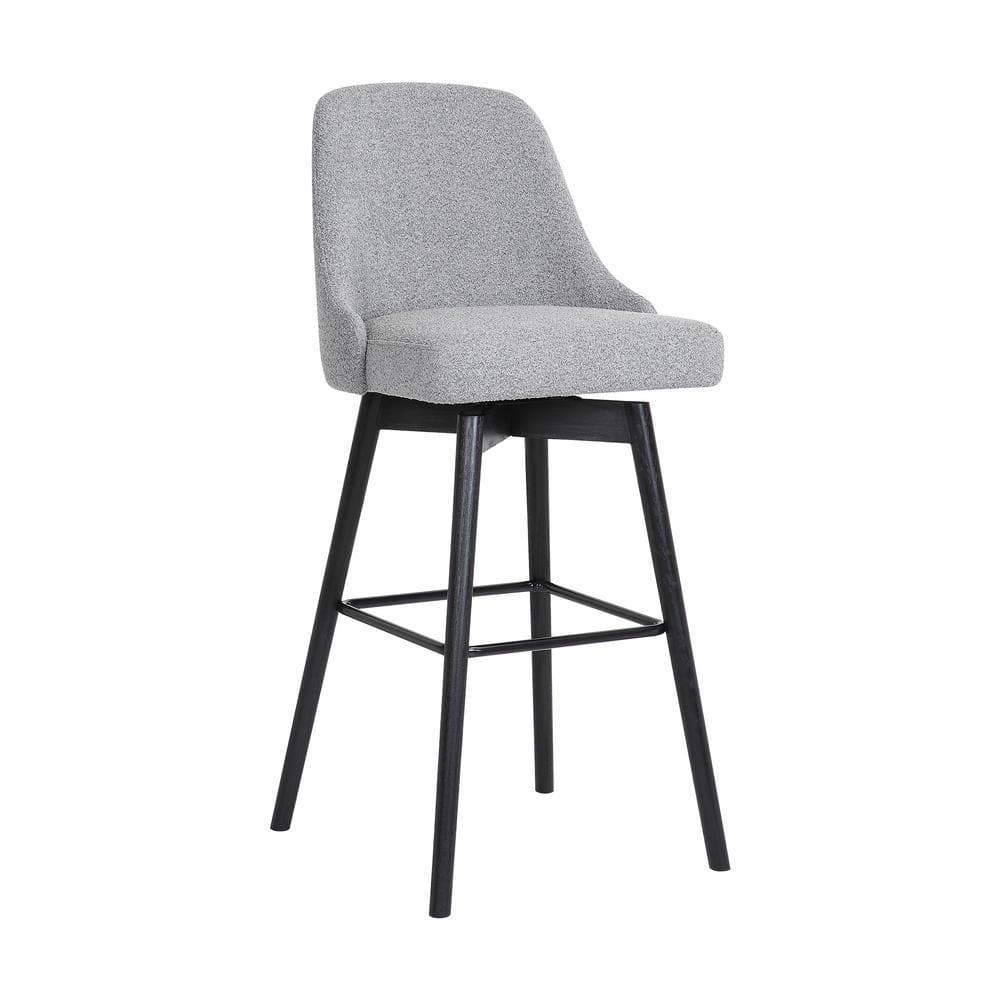 Sicily 26" Swivel Black Wood Counter Stool with Light Gray Fabric