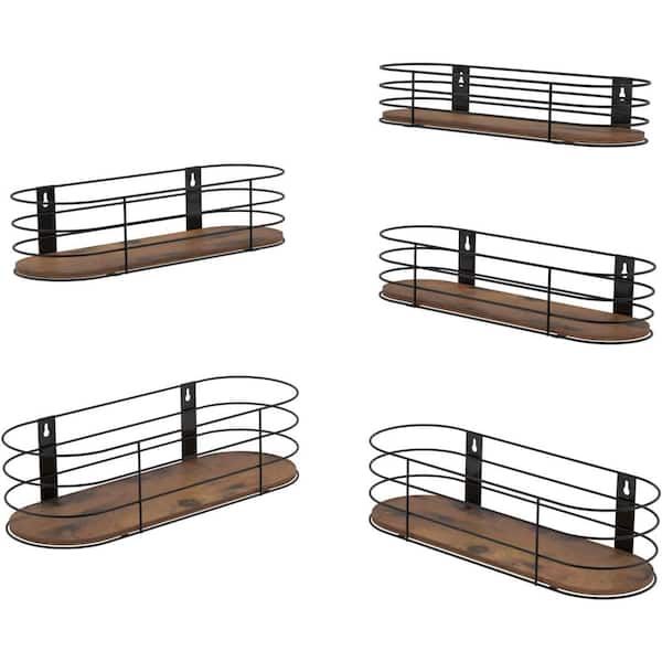 Unbranded 16.2 in. W x 6.4 in. D Floating Wall Shelves Set of 5, Rustic Wood Wire Frame Hanging Shelf, Decorative Wall Shelf