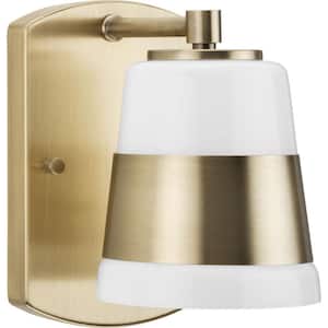 Haven Collection 4.75 in. 1-Light Vintage Brass Opal Glass Luxe Industrial Vanity Light