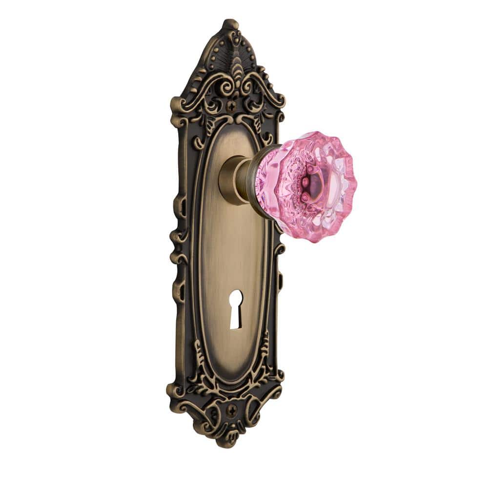 Nostalgic Warehouse 726184 Deco Plate Interior Mortise Waldorf Pink Door Knob in Antique Pewter 2.25 with Keyhole 