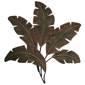 35 in. Tropical Metal Brushed Green, Antique Yellow, Black Palm Leaf Wall Mount Accent Decor