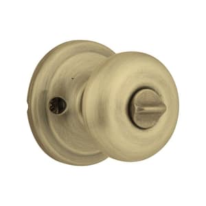 Juno Antique Brass Entry Door Knob Featuring SmartKey Security with Microban Antimicrobial Technology
