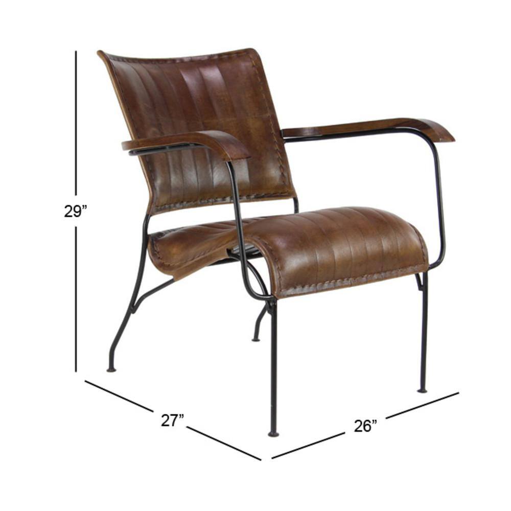 Vintage Brown Leather and Metal Accent Chair
