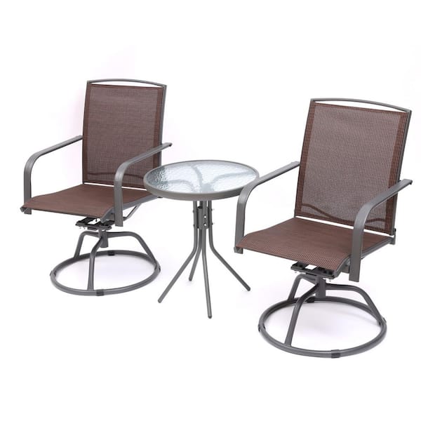 Amagenix Brown 3-Piece Metal Round 1.75 ft. Patio Furniture Set, Bistro Patio Set
