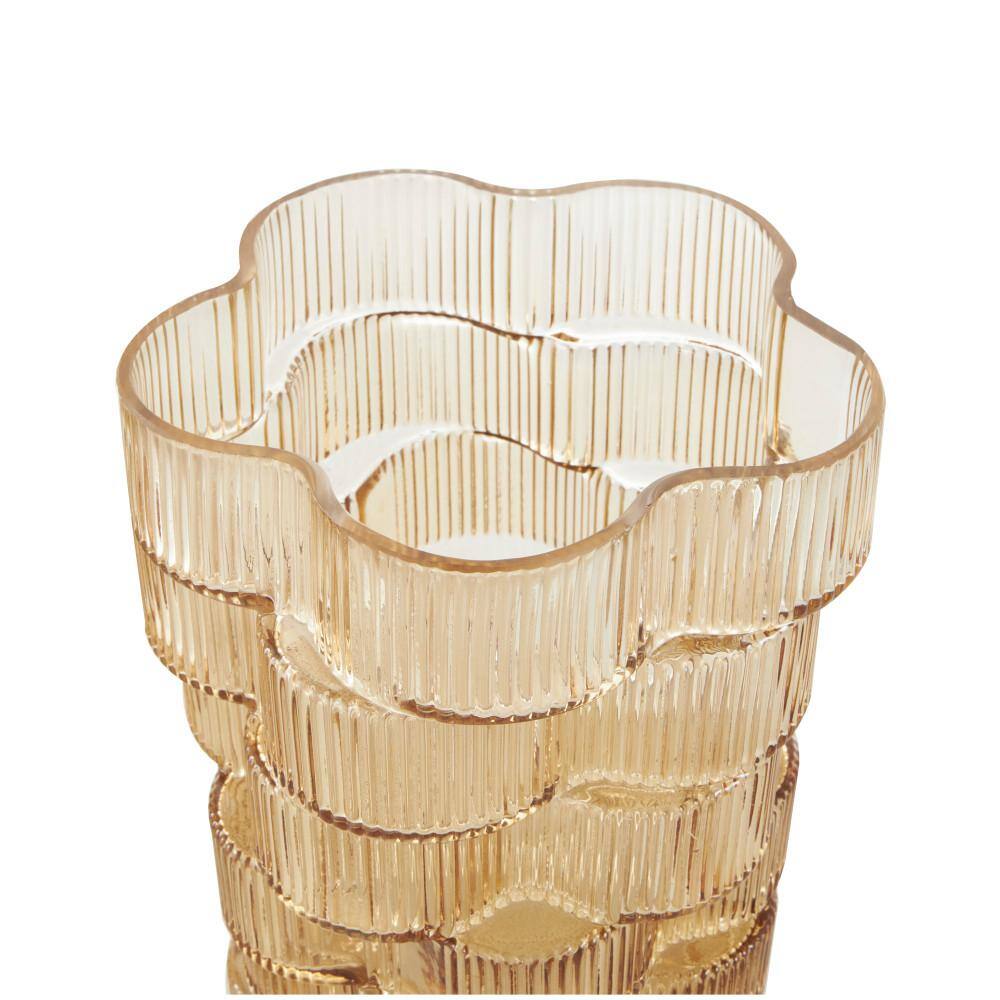 Brown Ribbed Glass Round Table Vase Set
