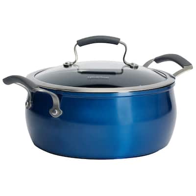Translucent 5 qt. Hard-Anodized Aluminum Nonstick Chili Pot in Blue with Glass Lid