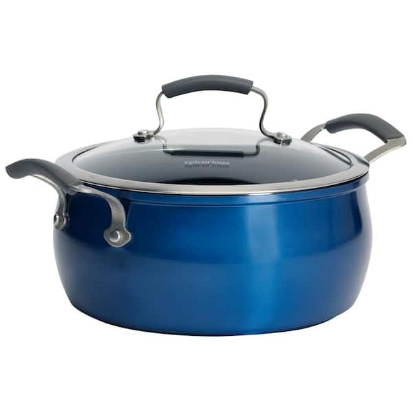 Epicurious Translucent 5 qt. Hard-Anodized Aluminum Nonstick Chili Pot in Blue with Glass Lid