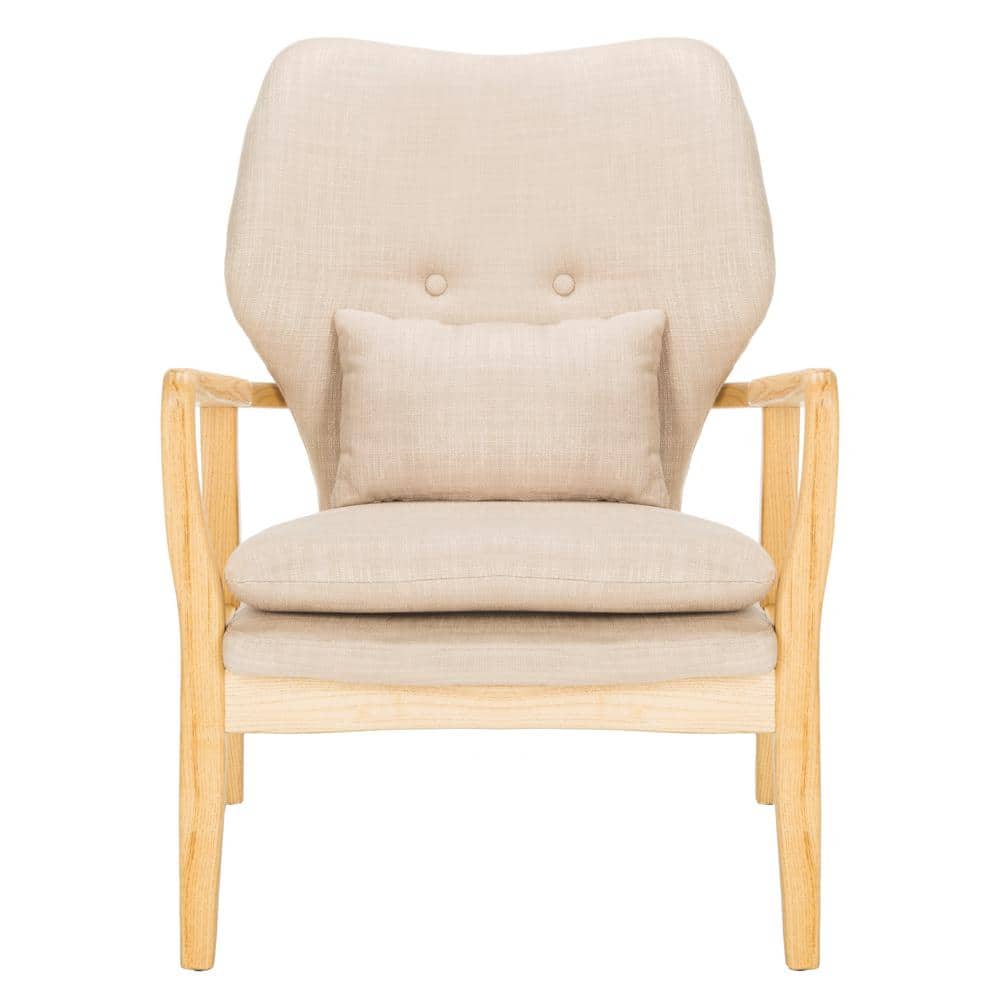 Tarly Beige Natural Elm Wood Transitional Arm Chair