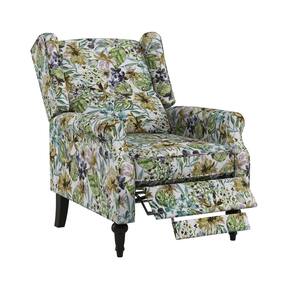 Multi Cream Botanical Floral Print Fabric Button Tufted Wingback Pushback Recliner