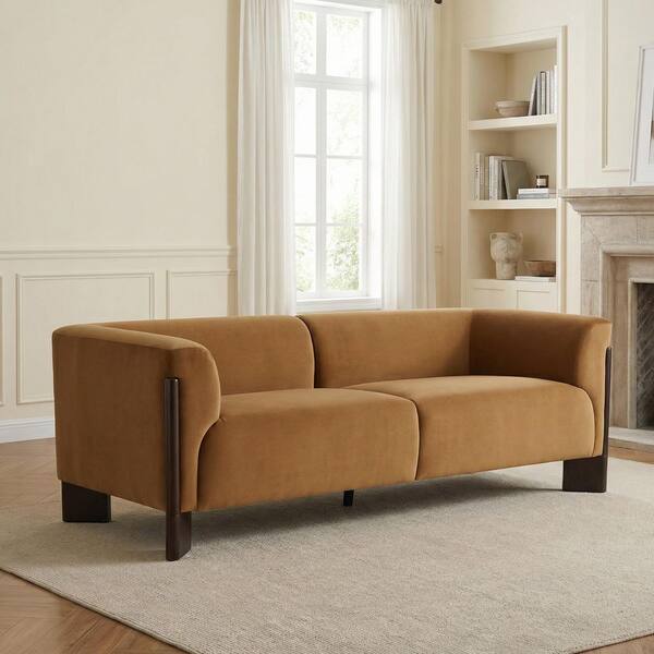 Luxury 81.1 in. Flared Arm Velvet Rectangle 2-Seater Sofa for Living Room in Orange with Solid Wood Leg(Set of 1)