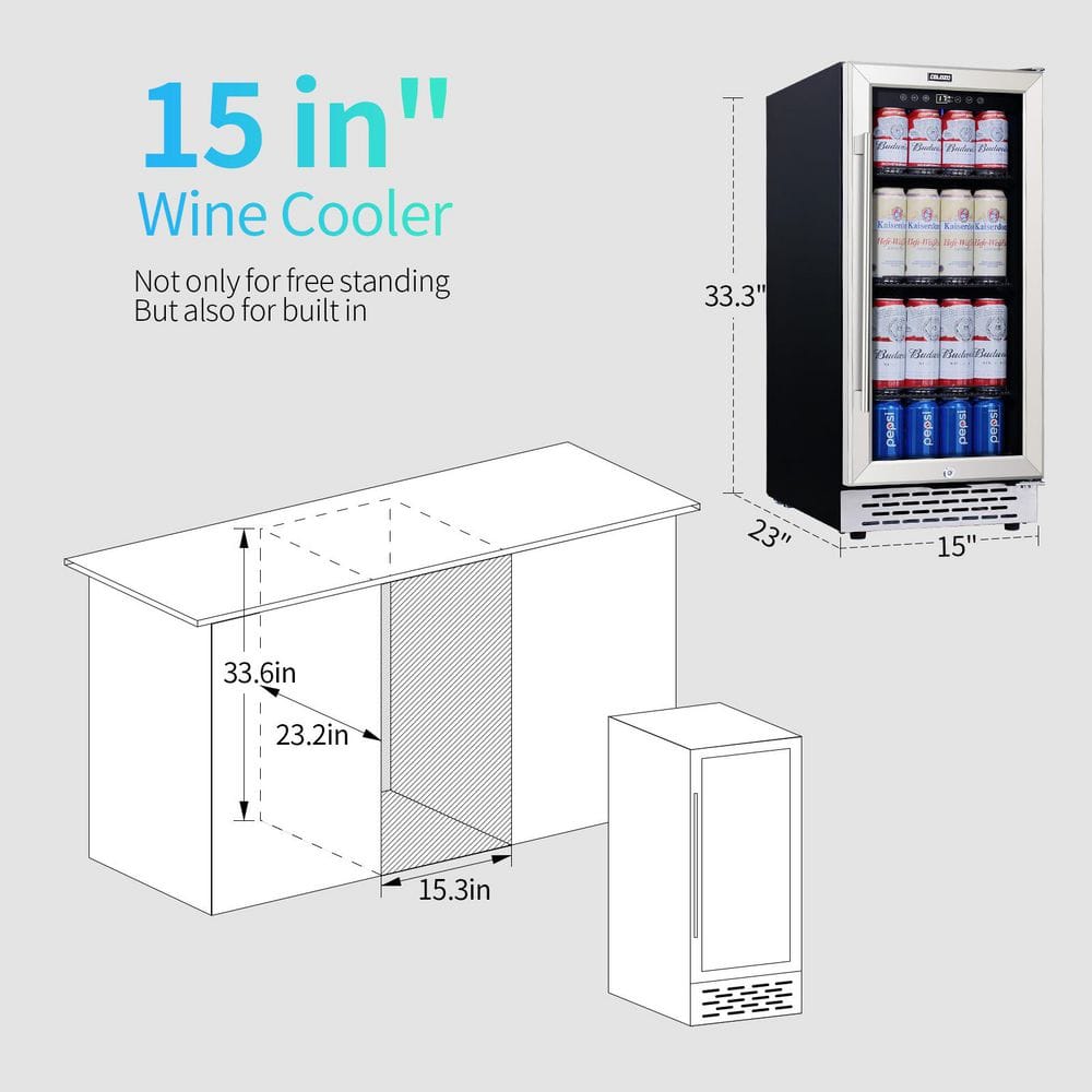 15-Inch Stainless Steel Single Zone Beverage Cooler with Glass Door