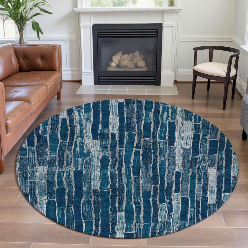 Mayfield Premium Machine Washable Abstract AMF1301 Blue 8 ft. x 8 ft. Round Rug price history on PriceWatchPro