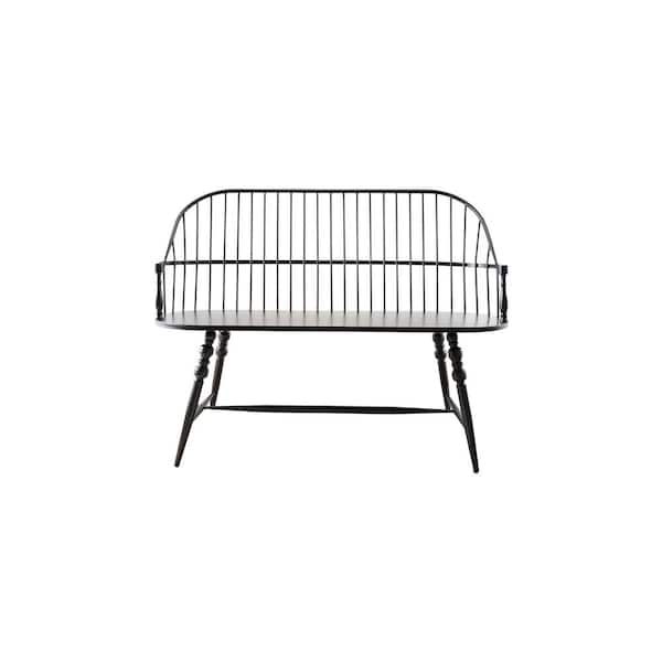 19.6 in. Black Metal Slatted Bench with Turned Legs