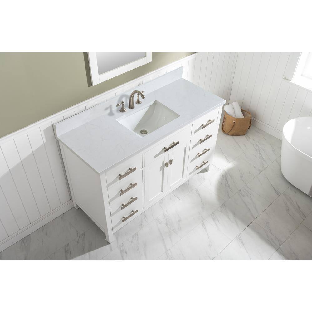 Valentino 54" White Birch Single Sink Vanity with Marble Top