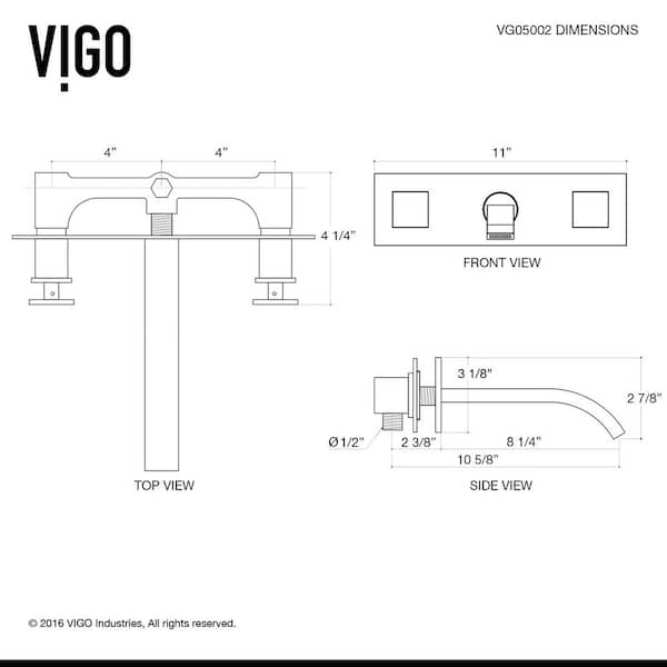 VIGO Titus Two Handle Wall Mount Bathroom Faucet in Brushed Nickel
