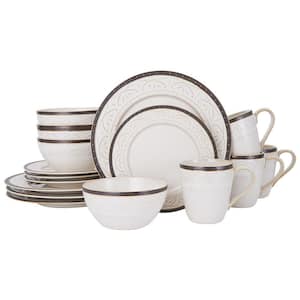 Promenade Scroll 16-Piece Casual Brown and Cream Stoneware Dinnerware Set (Set for 4)