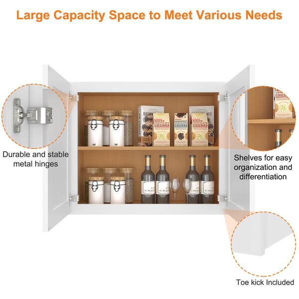 HOMEIBRO Ready To Assemble Shaker Wall Kitchen 2 Door Stock Storage Cabinet kitchen cabinet (30 in. W x 24 in. H x 12 in. D)