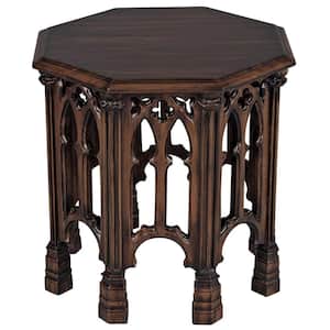 Gothic Revival 20 in. Brown Standard Octagon Top Wood Side Table