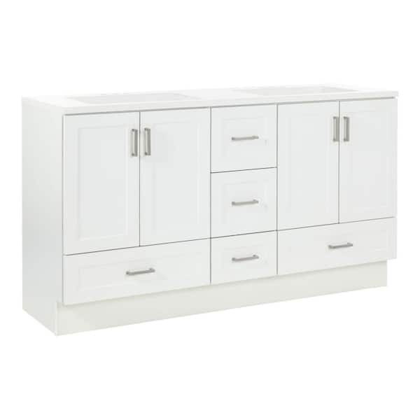 Maybell 61 in. W x 19 in. D Double Sink Bath Vanity in White with White Cultured Marble Top