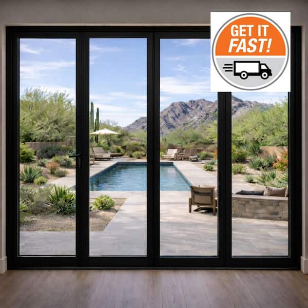 120 in. x 80 in. Black Aluminum 1-Left Opening/3-Right Folding Outswing 4-Panel Bi Fold Patio Door 1L3R (Interior View)