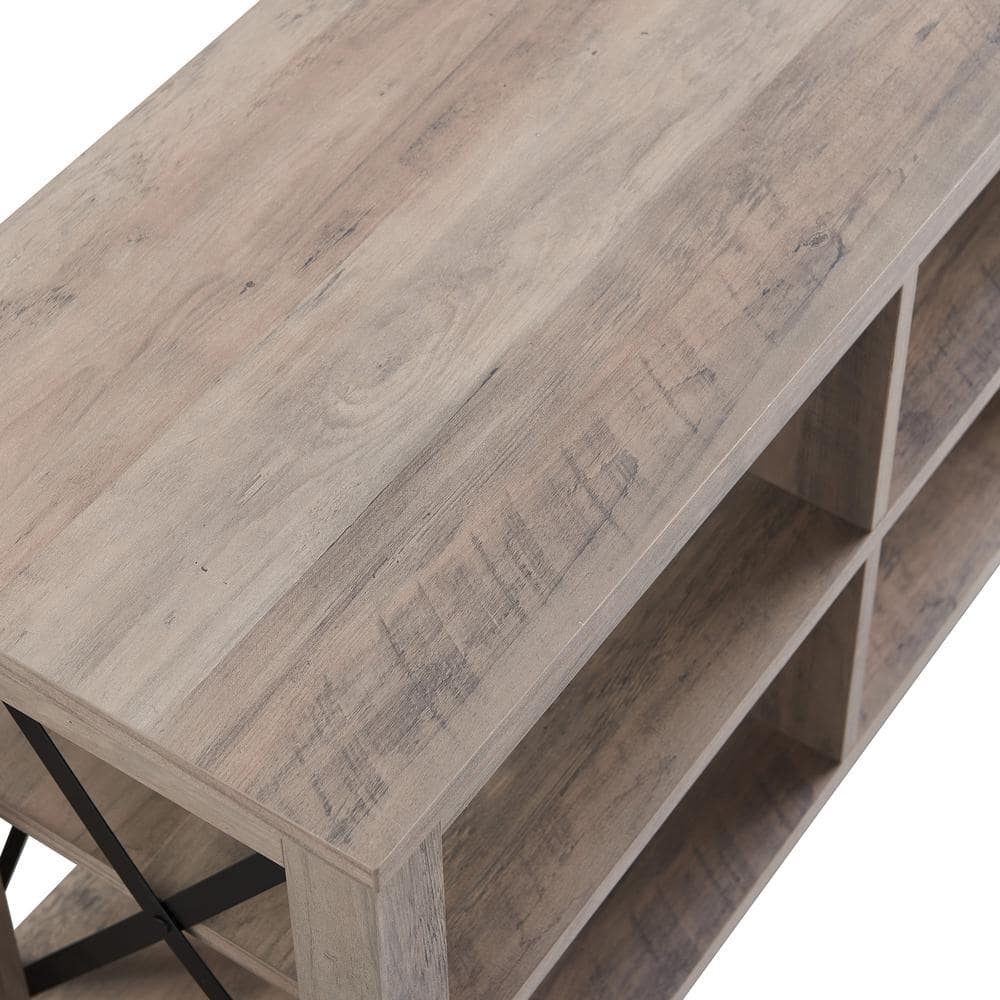 Sawyer Modern Farmhouse 58" TV Stand in Gray Oak with Black Metal Accents