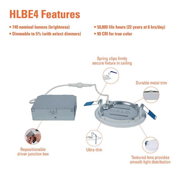 HALO HLBE in. Ultra-Slim Downlight 3000K Fixed CCT New  Construction/Remodel Integrated LED Recessed Light Kit 24PK  HLBE4069301EMWR-24PK The Home Depot