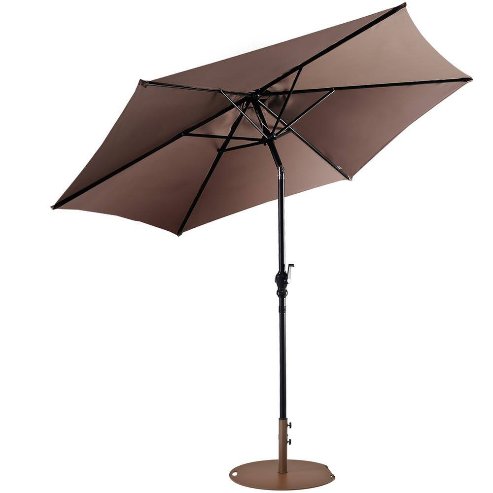 Costway 9 ft. Patio Umbrella Outdoor in Tan with 50 lbs. Round Umbrella ...