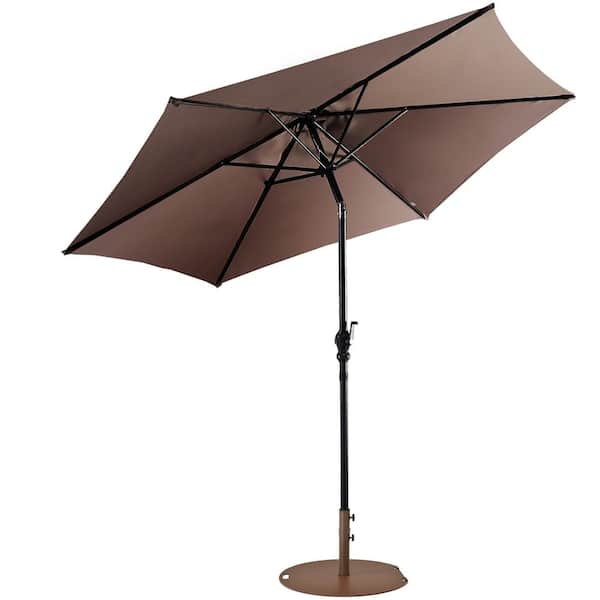 Costway 9 ft. Patio Umbrella Outdoor in Tan with 50 lbs. Round Umbrella Stand with Wheels