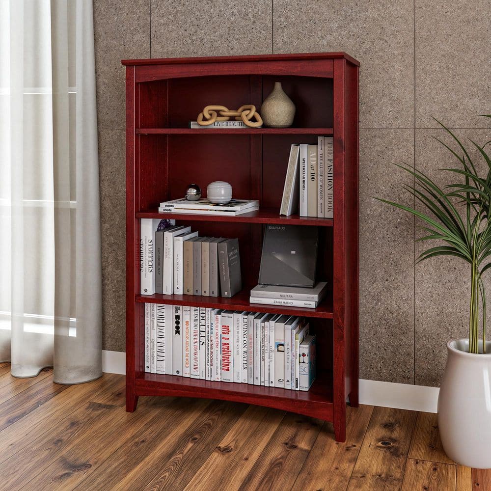 Camaflexi Shaker 48 in. Tall Red Garnet Stain Solid Wood 4 Shelf