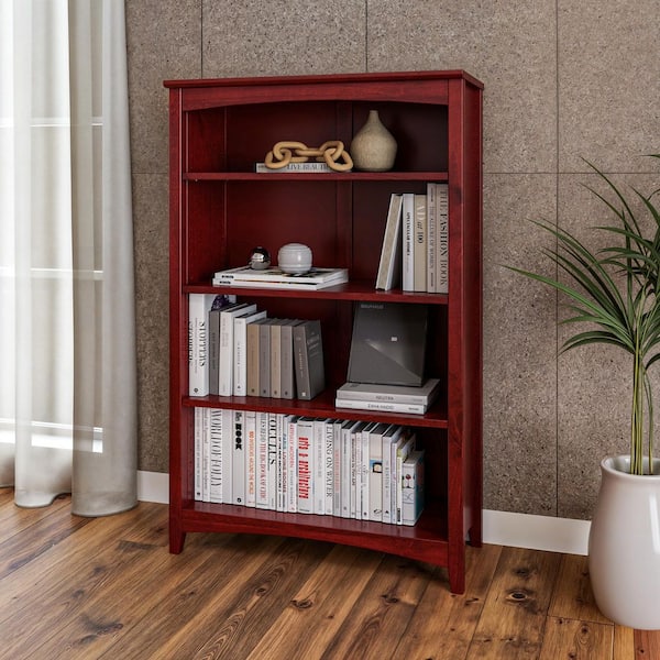 Camaflexi Shaker 48 in. Tall Red Garnet Stain Solid Wood 4 Shelf