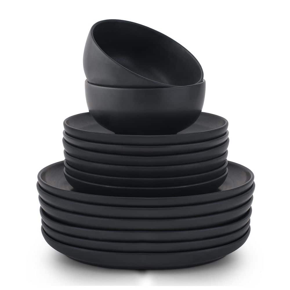 Matte Black Ceramic 18-Piece Dinnerware Set for 6