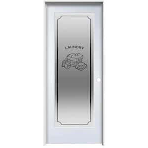 Laundry 30 in. x 80 in. Left Hand Full Lite Frosted Glass Primed MDF Single Prehung Interior Door on 4-9/16 in. Jamb
