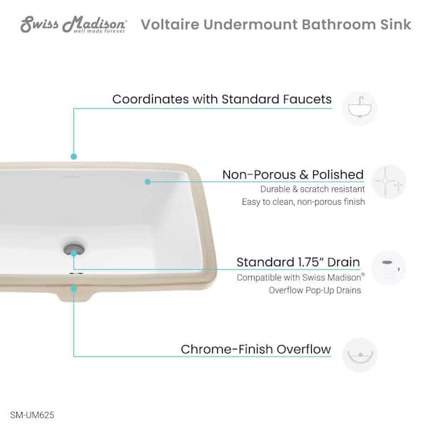 Voltaire 21 in. Rectangular Undermount Bathroom Sink in Glossy White