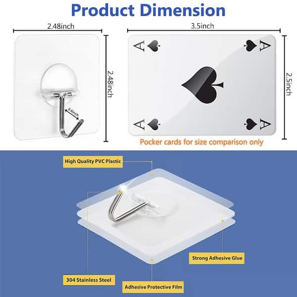 Wall Mounted Pot Racks Hooks with Adhesive, Transparent and Waterproof for Bathroom, Kitchen, Towel and Coat (12-Pack)