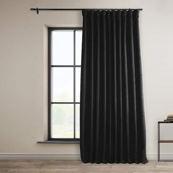 Exclusive Fabrics & Furnishings Essential Black Faux Linen Extra Wide Room Darkening Curtain - 100 in. W x 84 in. L (1 Panel)